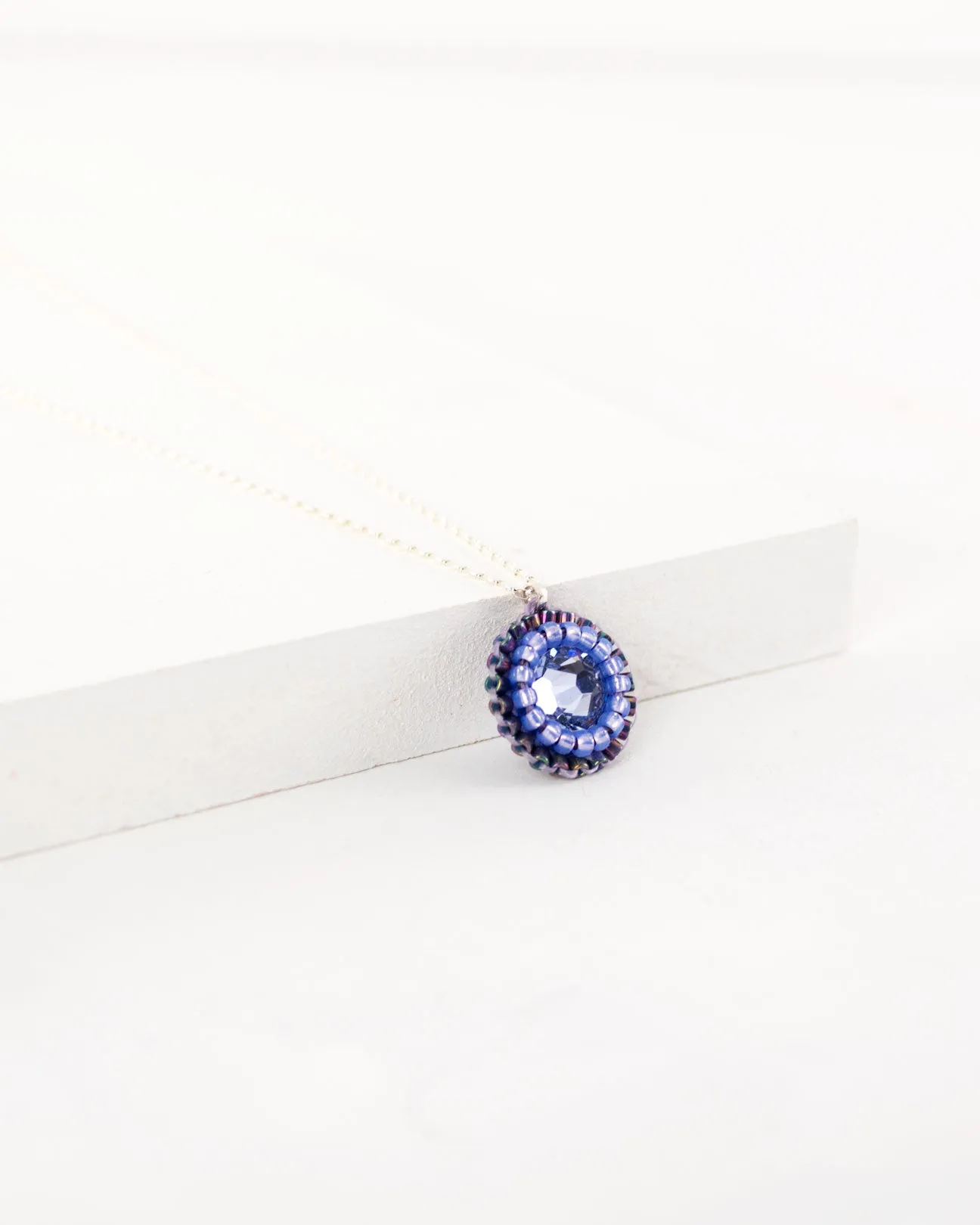 Purple dainty necklace | lavender hand-beaded pendant