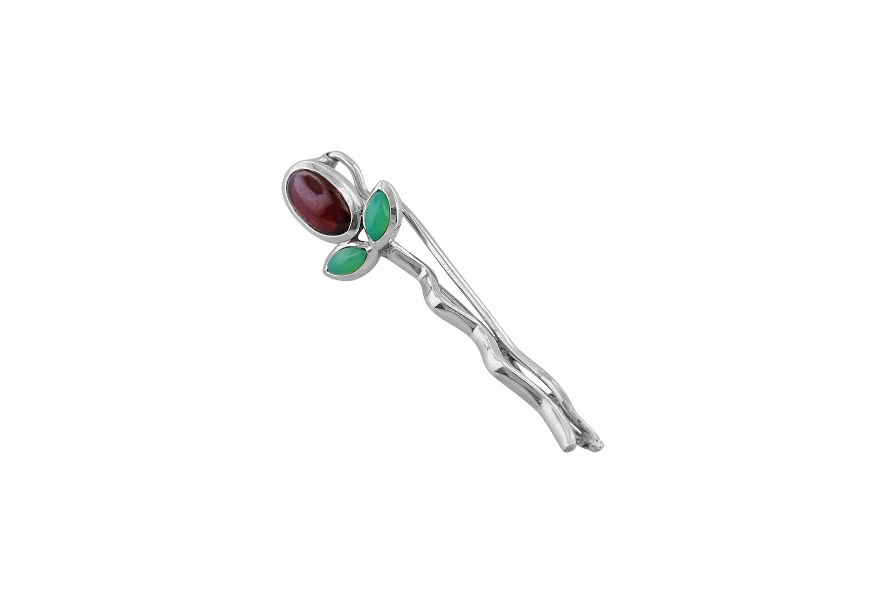 Quirky garnet and chrysoprase hair clip