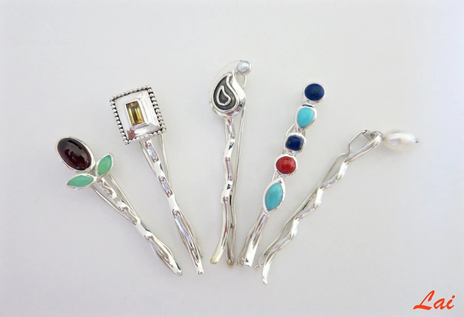 Quirky garnet and chrysoprase hair clip