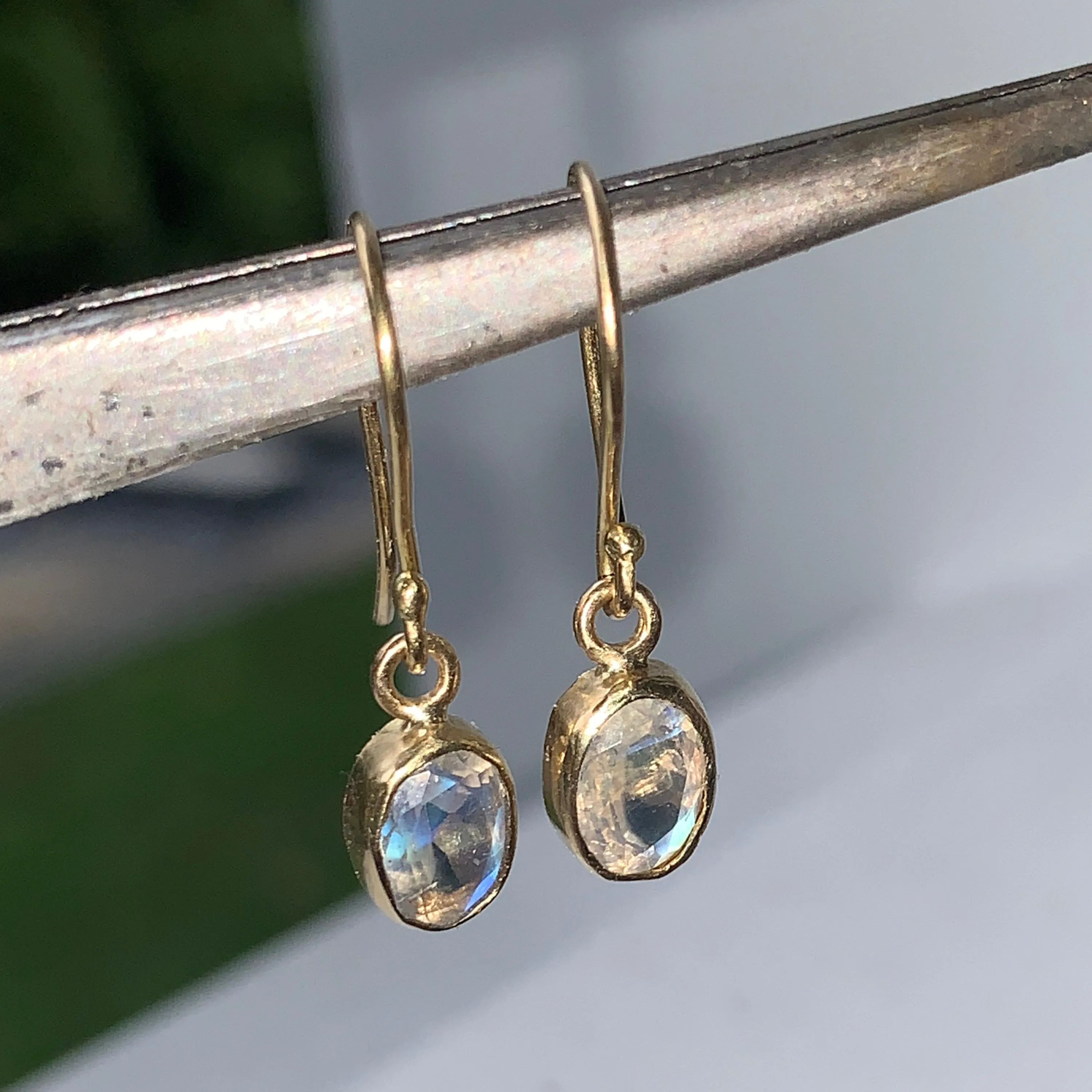 Rainbow Moonstone Gold Earrings