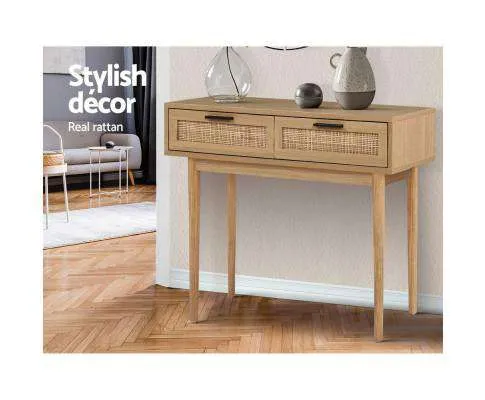 Rattan Console Table Drawer Storage Hallway Tables Drawers