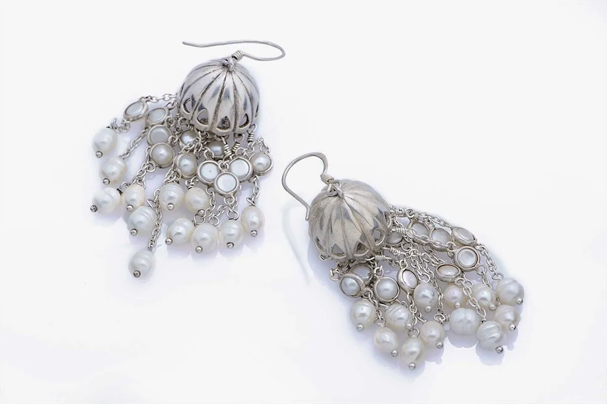 Ravishing, long pearl jhumkas/chandelier earrings