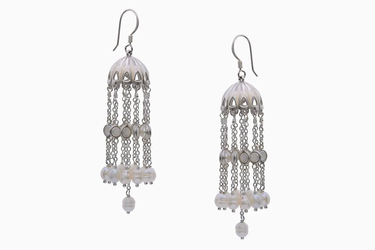 Ravishing, long pearl jhumkas/chandelier earrings