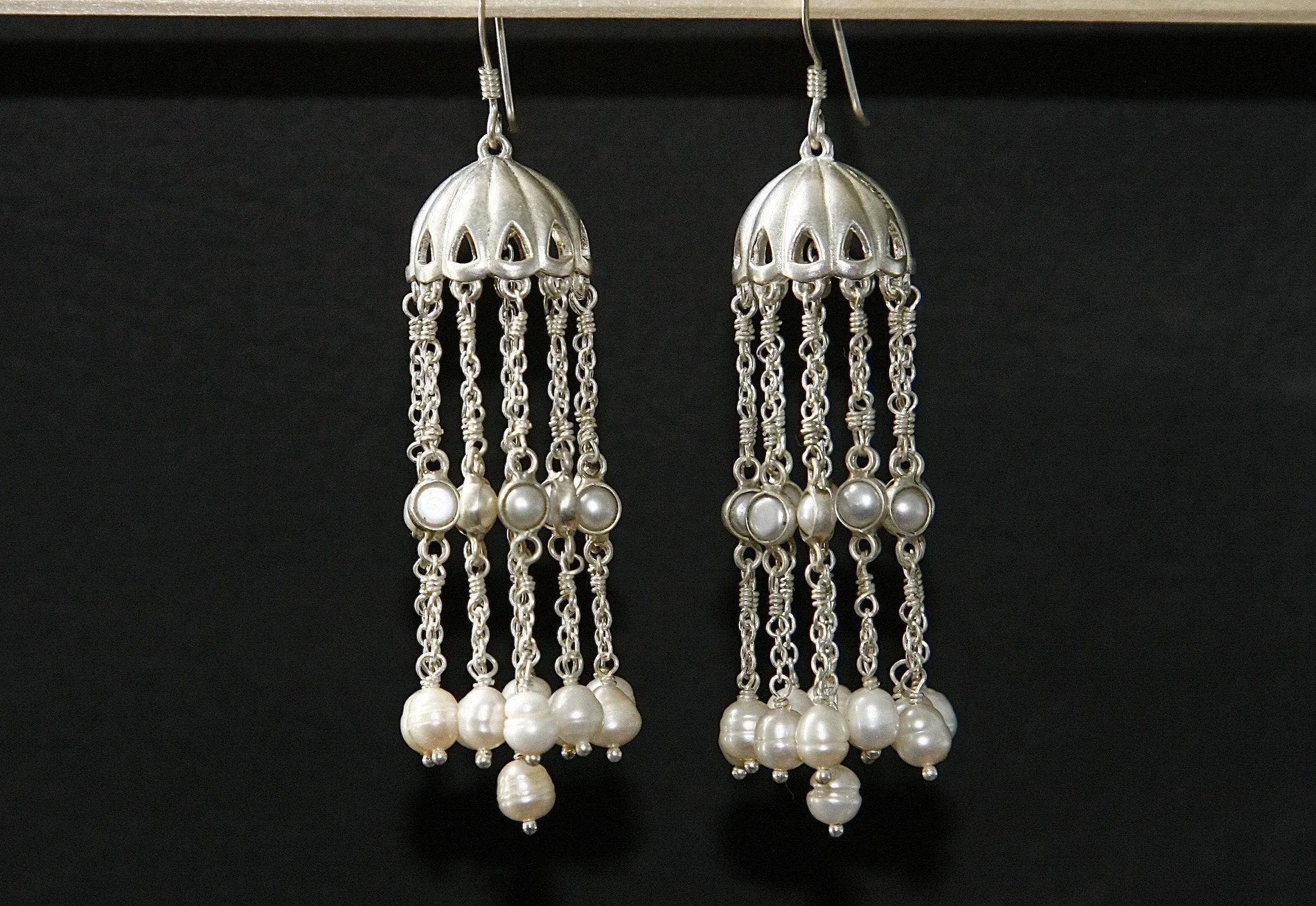 Ravishing, long pearl jhumkas/chandelier earrings