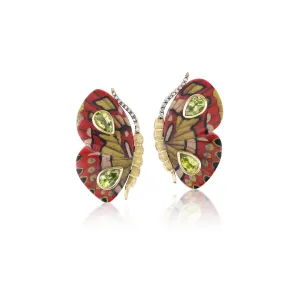 Red & Yellow Marquetry Butterfly Earrings