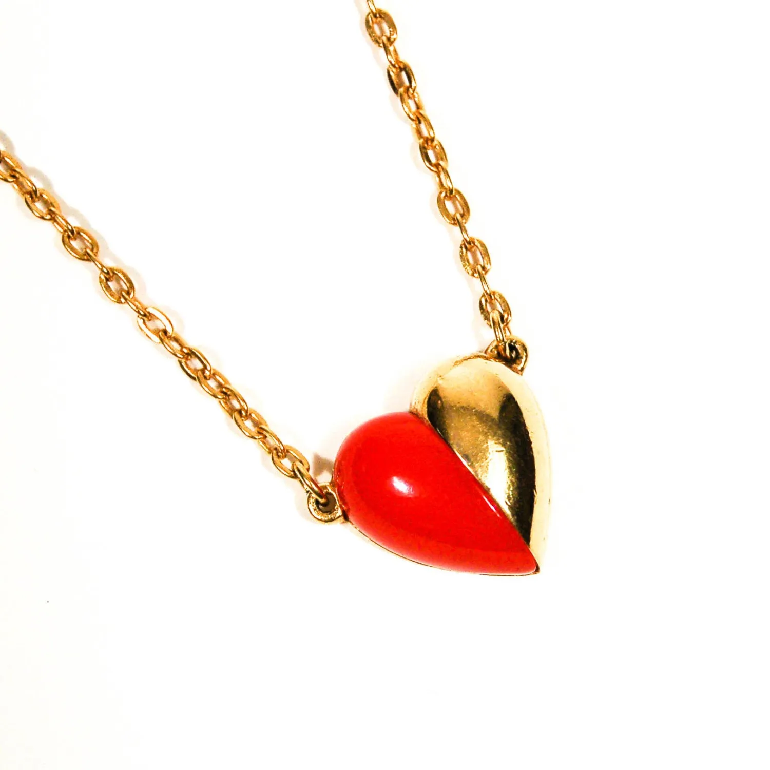 Red and Gold Heart Necklace by Crown Trifari