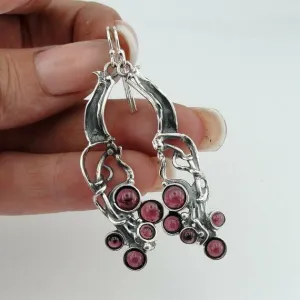 Red Garnet Earrings 925 Sterling Silver  Handmade long Dangle Hadar Designers (H)