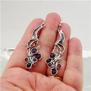 Red Garnet Earrings 925 Sterling Silver  Handmade long Dangle Hadar Designers (H)