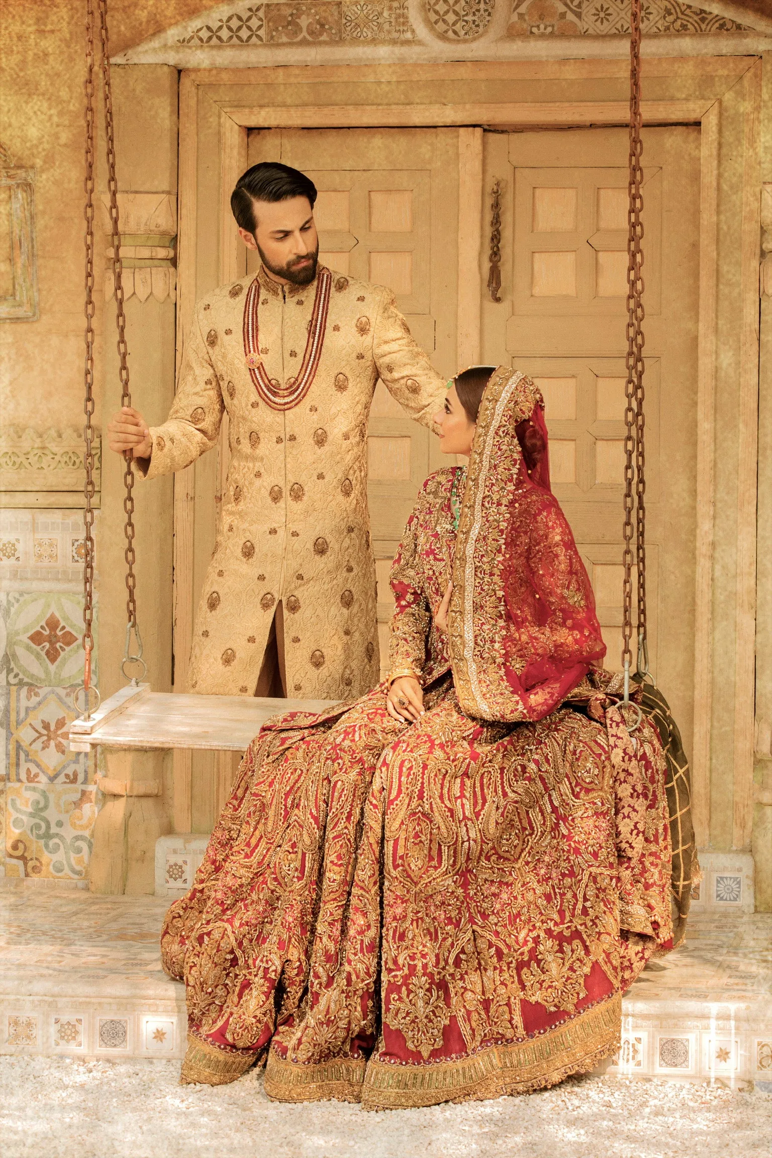 Red Lehenga with Golden Work Pakistani Wedding Dresses