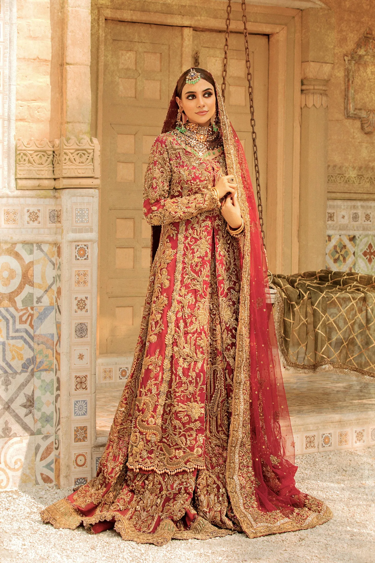Red Lehenga with Golden Work Pakistani Wedding Dresses