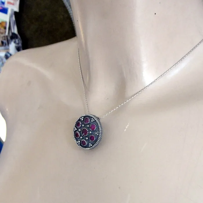 Red Ruby Pendant 925 Sterling Silver Handmade Art Hadar Designers () LAST