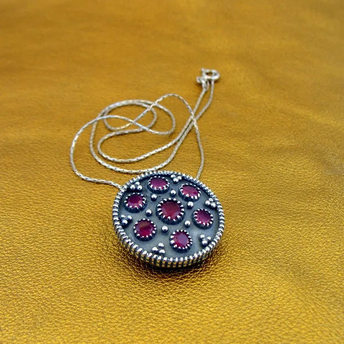 Red Ruby Pendant 925 Sterling Silver Handmade Art Hadar Designers () LAST