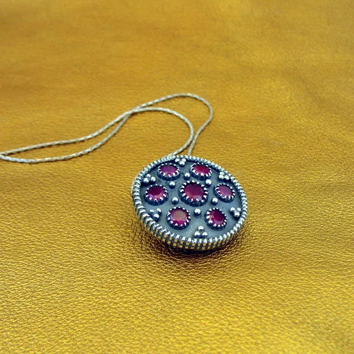 Red Ruby Pendant 925 Sterling Silver Handmade Art Hadar Designers () LAST