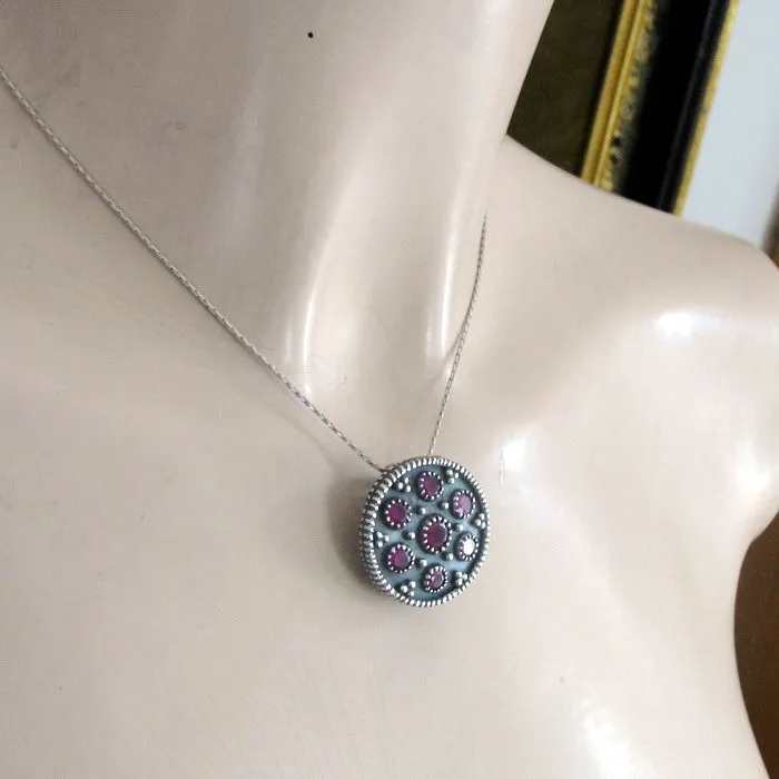 Red Ruby Pendant 925 Sterling Silver Handmade Art Hadar Designers () LAST