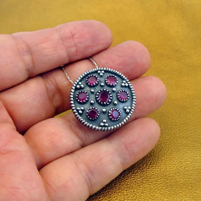 Red Ruby Pendant 925 Sterling Silver Handmade Art Hadar Designers () LAST