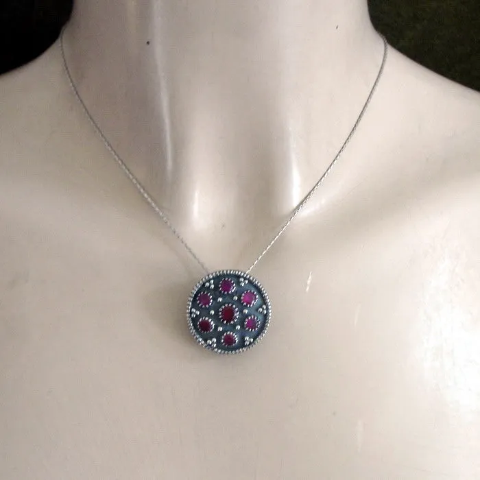 Red Ruby Pendant 925 Sterling Silver Handmade Art Hadar Designers () LAST