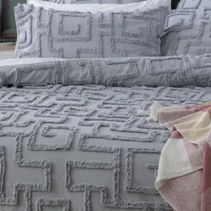 Renee Taylor Riley 100% Cotton Chenille Vintage Washed Tufted Quilt Cover Set - Silver