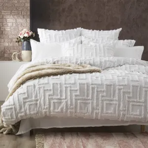 Renee Taylor Riley 100% Cotton Chenille Vintage Washed Tufted Quilt Cover Set - White