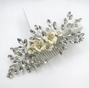 Rhinestone Crystal Seashell Flower Hair Comb, Ivory Floral Large Wedding Hair Comb, Bridal Crystal Decorative Hairpiece