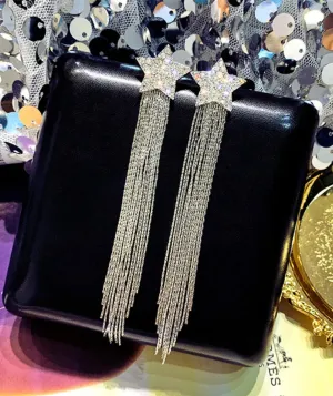 Rhinestone Star Chain Fringe Earrings 200-27 | Erika Williner Designs