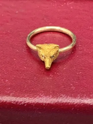 Ring14 kt Yellow Gold Fox Mask with Diamond Eyes