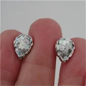 Roman Glass Drop Stud Earrings 925 Sterling Silver Handmade Hadar Designers  (AS)