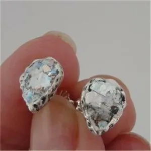 Roman Glass Drop Stud Earrings 925 Sterling Silver Handmade Hadar Designers  (AS)