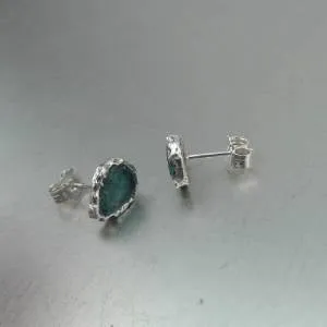 Roman Glass Drop Stud Earrings Sterling Silver Handmade Hadar Designers (AS