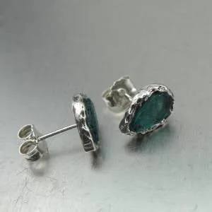 Roman Glass Drop Stud Earrings Sterling Silver Handmade Hadar Designers (AS