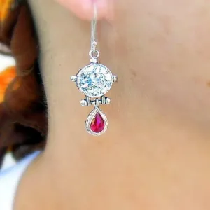 Roman Glass Garnet Drop Earrings 925 Silver Handmade Hadar Designers (as 407012)