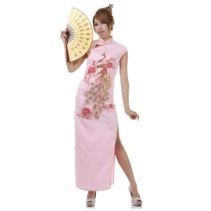 Rose Pink Chinese Qipao Dress with Peacock