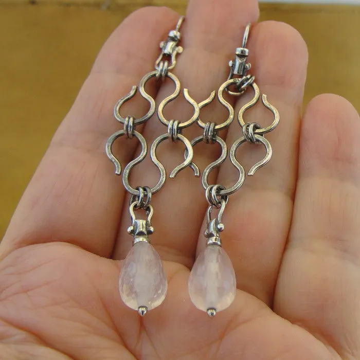 Rose Quartz Earrings 925 Sterling Silver Handmade Art Hadar Designers  (H) LAST