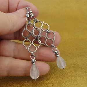 Rose Quartz Earrings 925 Sterling Silver Handmade Art Hadar Designers  (H) LAST
