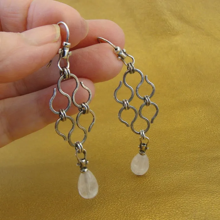 Rose Quartz Earrings 925 Sterling Silver Handmade Art Hadar Designers  (H) LAST