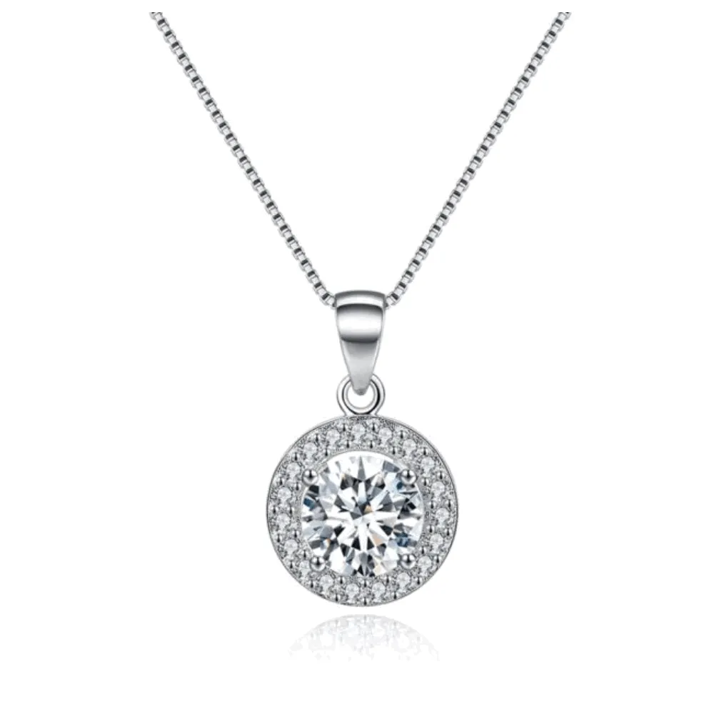 Round Halo Crystal Pendant Necklace