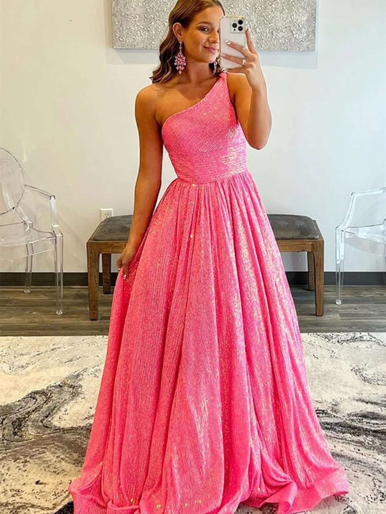 Roycebridal Charlee |A-Line One Shoulder Sequins Prom Dress with Pockets