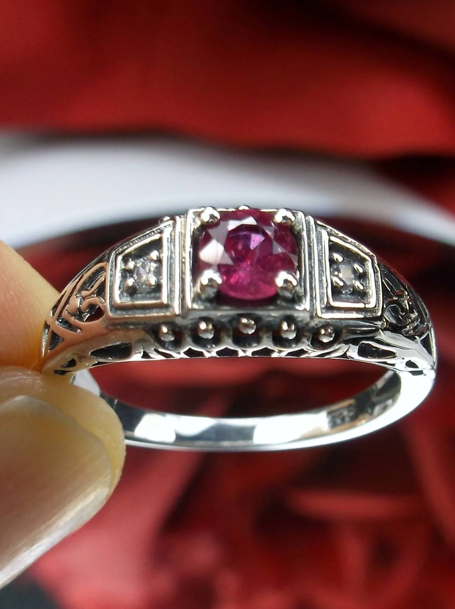Ruby Ring, Natural Gemstone, Art Deco Jewelry #D49