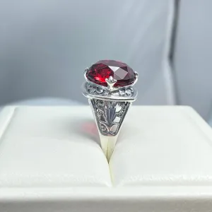 Ruby Ring, size 7, Round Cut, Lotus Art Deco Filigree, D130 - Ready to Ship