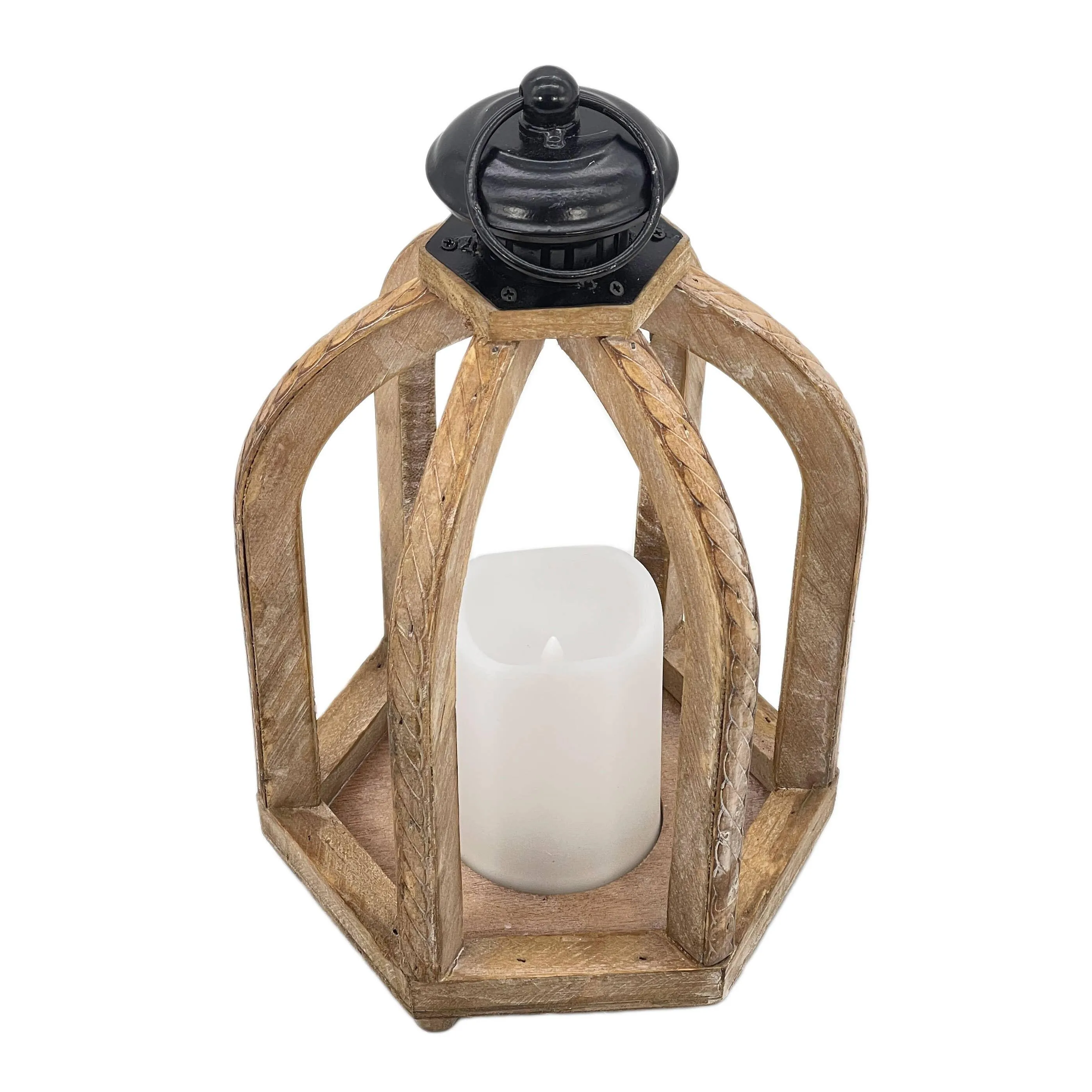 Rustic Wooden LED Candle Lantern