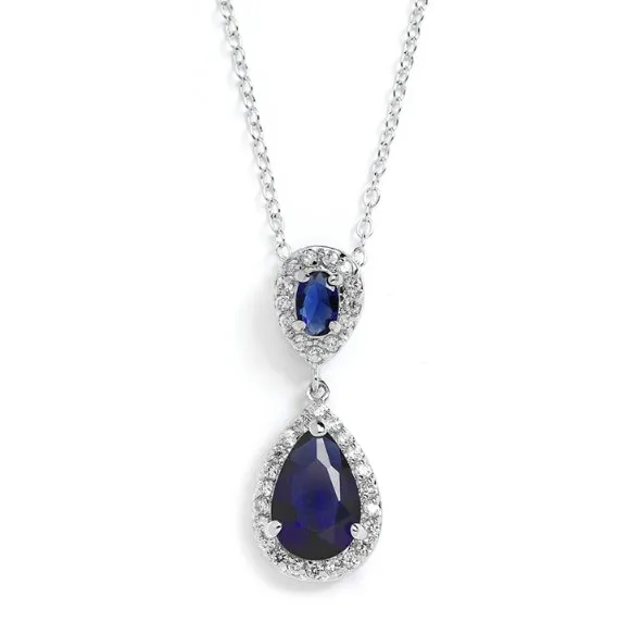 Sapphire Cubic Zirconia Teardrop Wedding Pendant