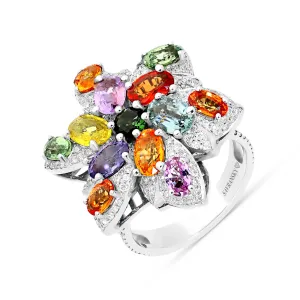 Sapphire Mix Flower Shaped Ring - 6.28 Carat