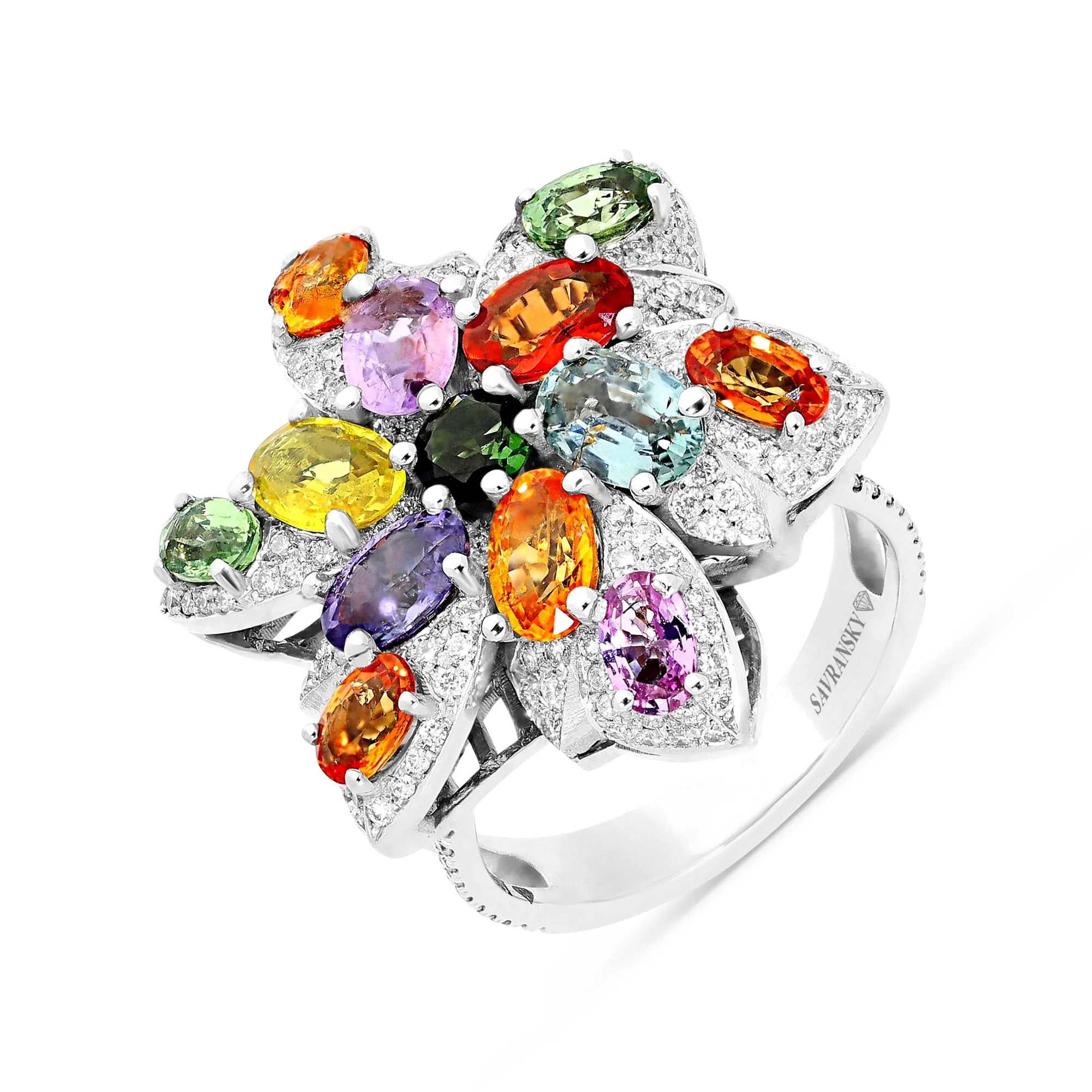 Sapphire Mix Flower Shaped Ring - 6.28 Carat