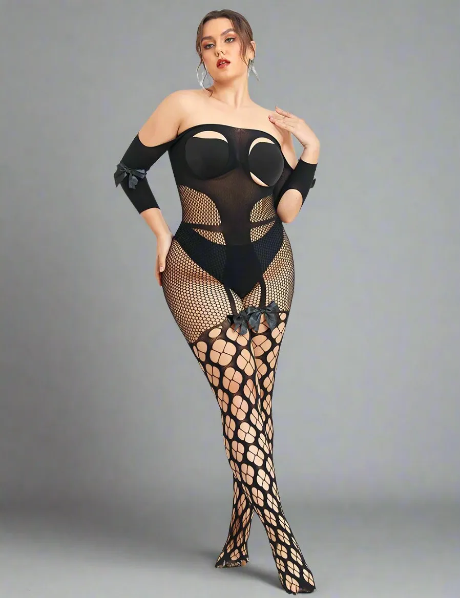 Scandals Fishnet Open Up Off the Shoulder Bodystocking