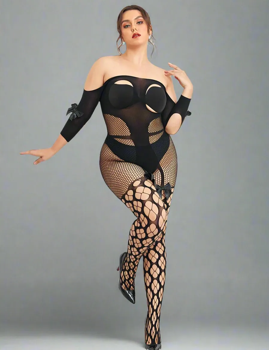 Scandals Fishnet Open Up Off the Shoulder Bodystocking