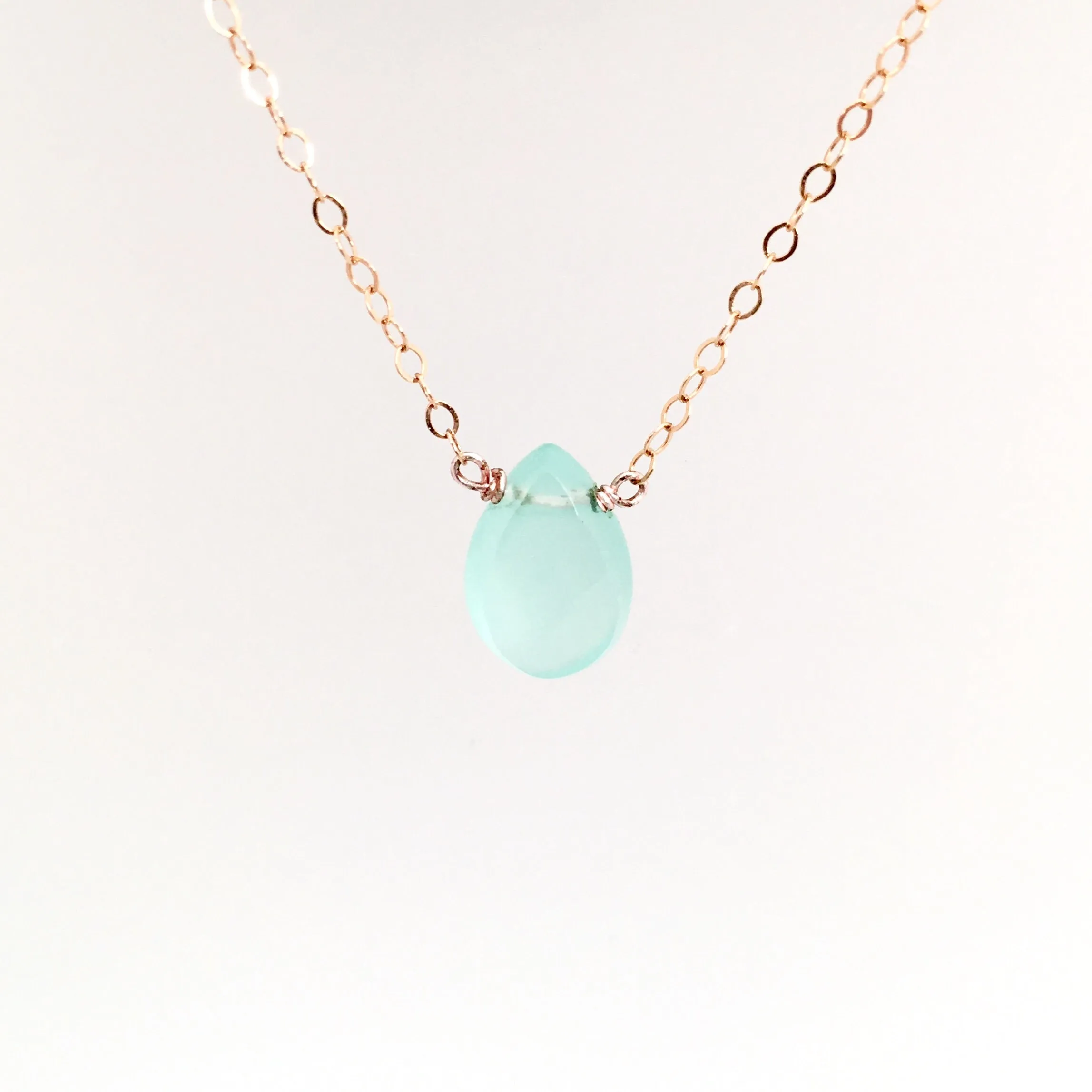 Sea Foam Chalcedony Droplet Gold Fill / Sterling Silver Necklace