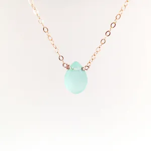 Sea Foam Chalcedony Droplet Gold Fill / Sterling Silver Necklace
