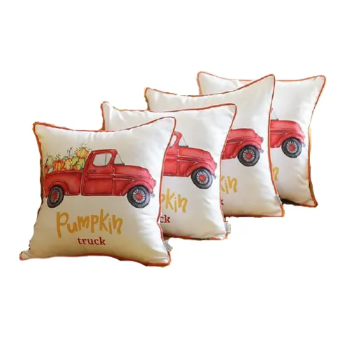 Set of 4 18inches Pumpkin Truck Throw Pillow Cover in Multicolor