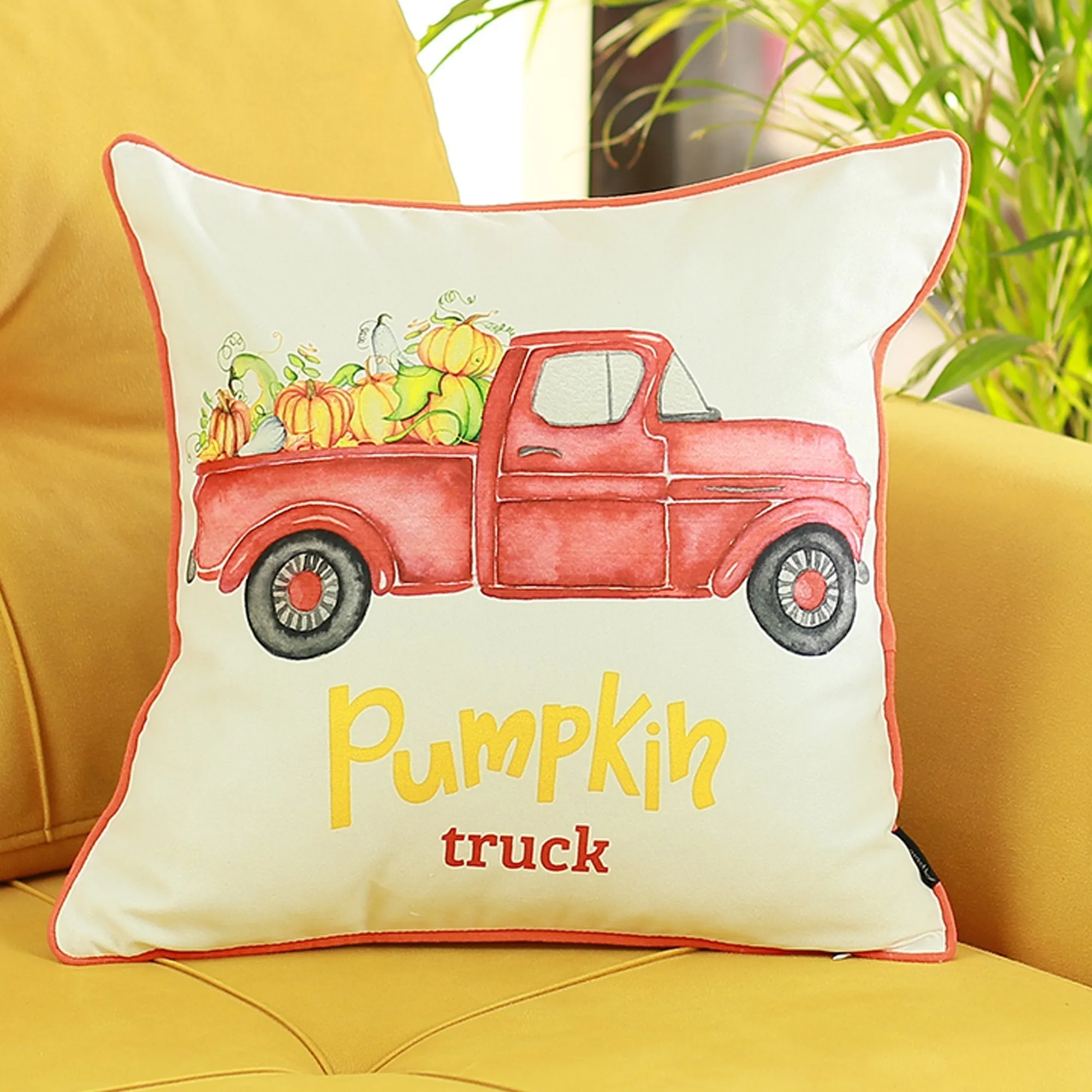 Set of 4 18inches Pumpkin Truck Throw Pillow Cover in Multicolor