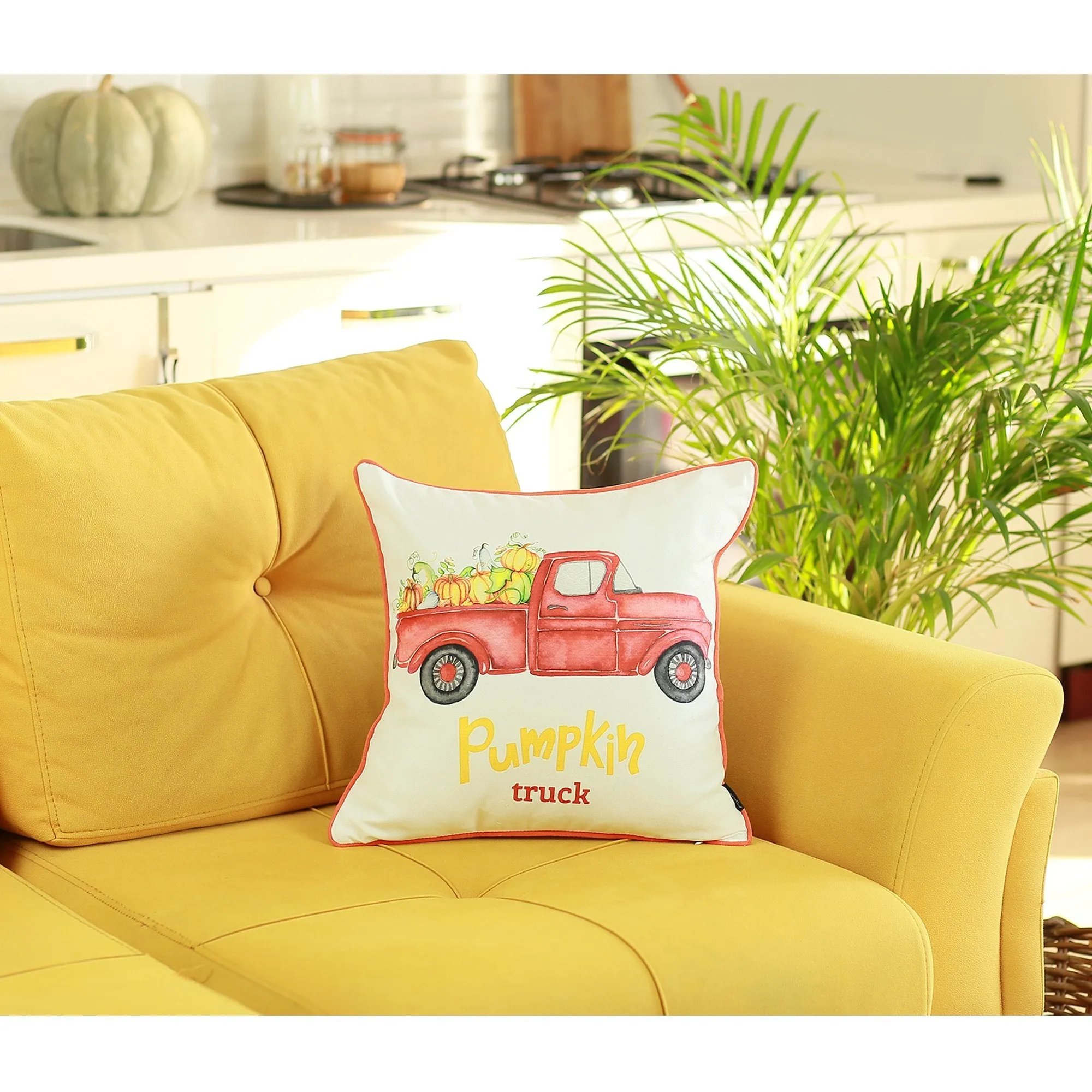 Set of 4 18inches Pumpkin Truck Throw Pillow Cover in Multicolor