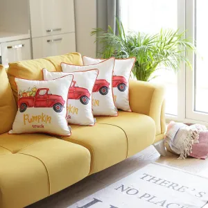 Set of 4 18inches Pumpkin Truck Throw Pillow Cover in Multicolor